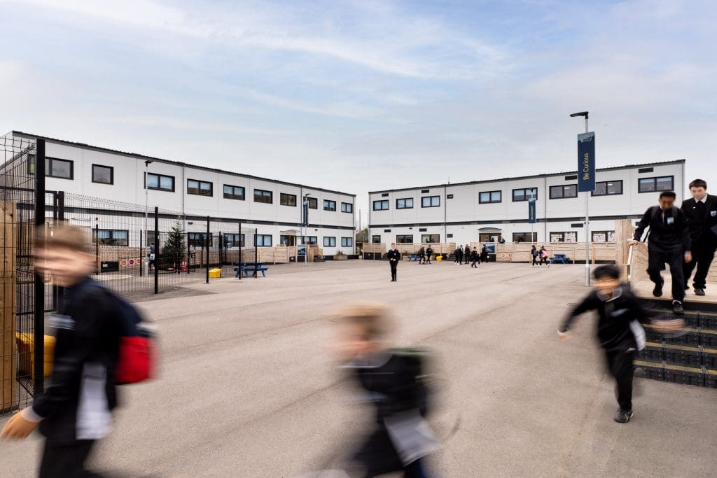 Prefabricated multi storey school building at Oasis Academy Temple Quarter by McAvoy